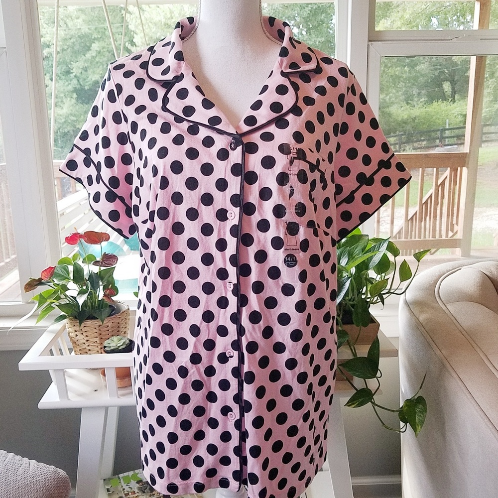 NWOT Cacique Pink Polka Dot Sleep Shirt